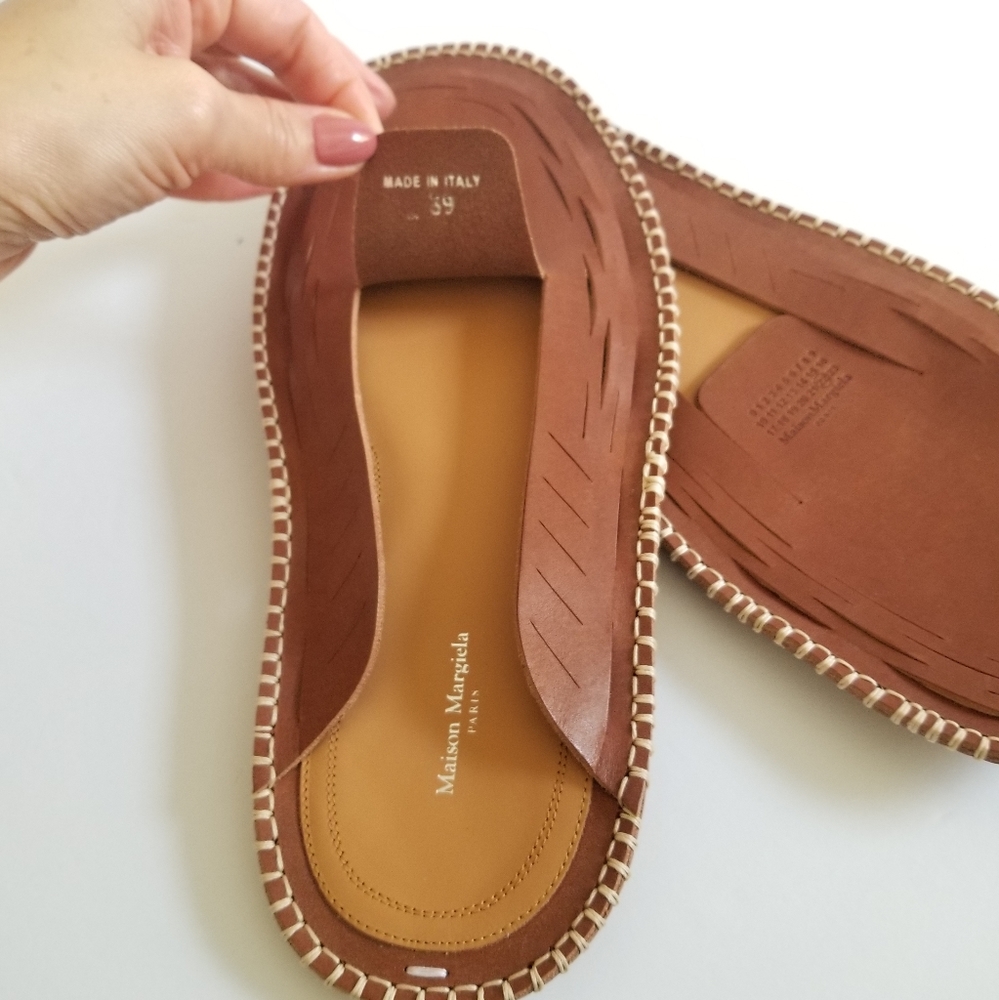 Maison Margiela Leather Flat Mules Sandals Size 39 Brown Tan - Picture 7 of 8